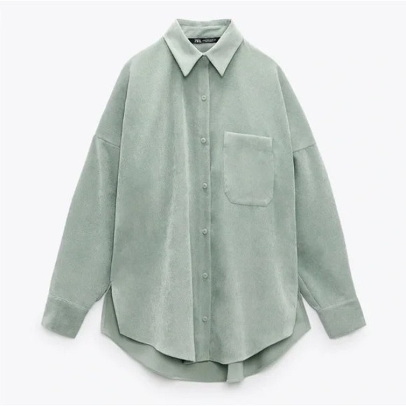 Zara Tops - ZARA Fine Wales Corduroy Over Shirt Button Down Shacket Sea Green XS